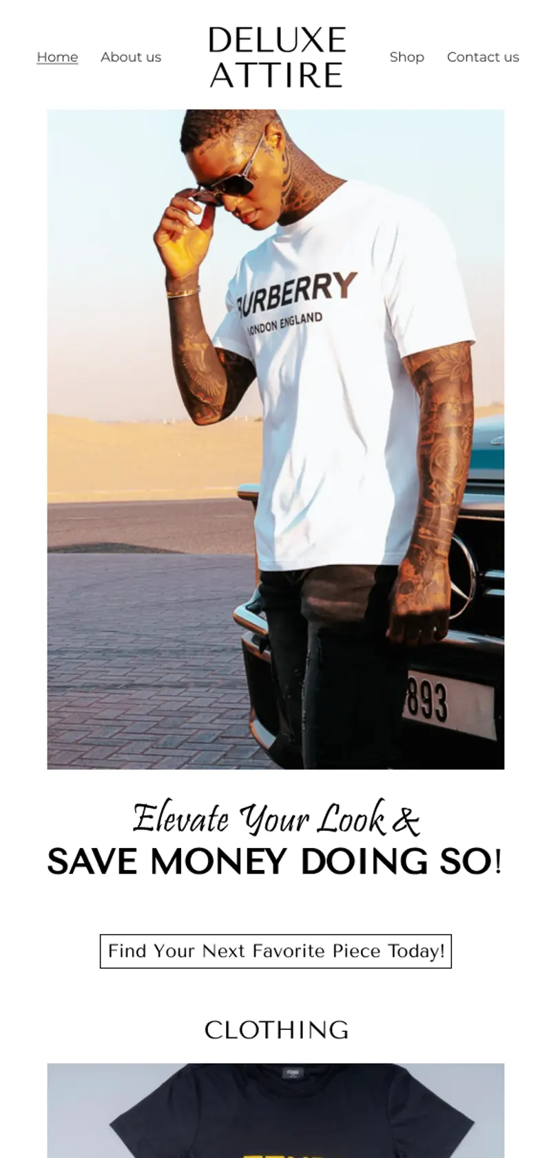 Campaign email for a menswear clothing drop