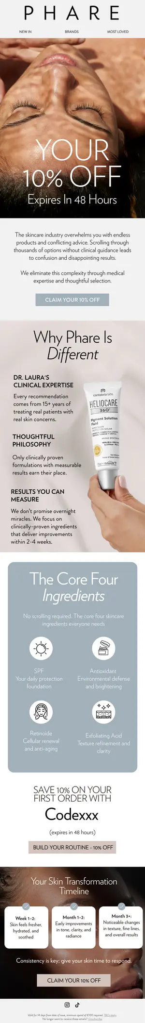 Welcome email with a 48-hour discount on clinical skincare