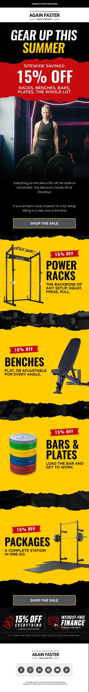Summer sale campaign email for gym equipment