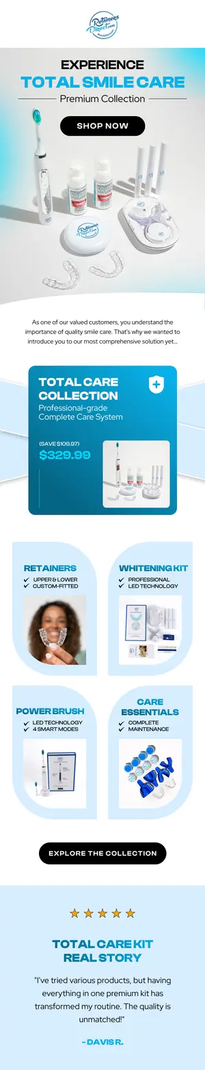 Campaign email introducing a complete teeth care collection